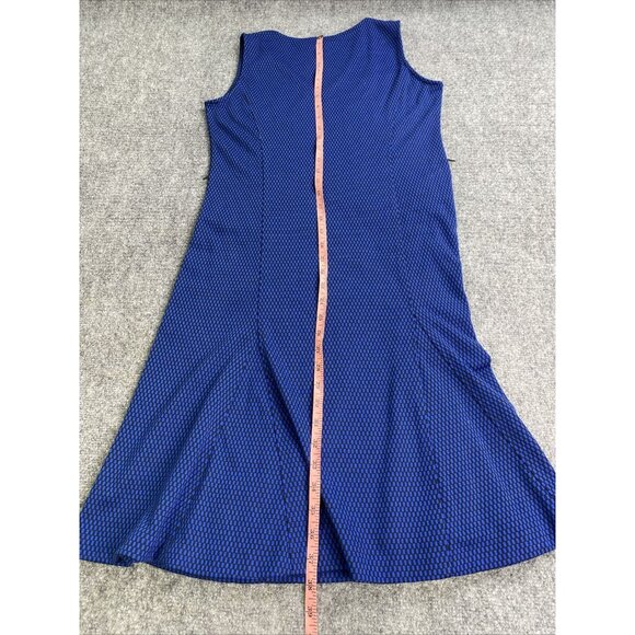 Jones New York‎ Dress Womens S Cobalt Blue Black Fit Flare Midi V Neck No Belt - Picture 8 of 12